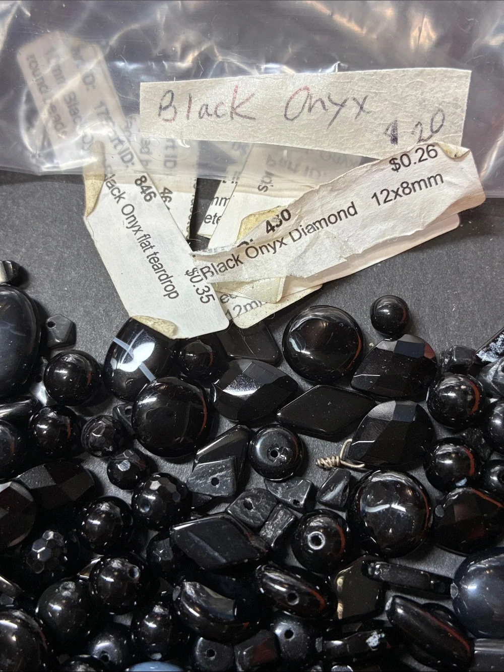 Lot of 2+ pounds of assorted black and grey gemstone beads